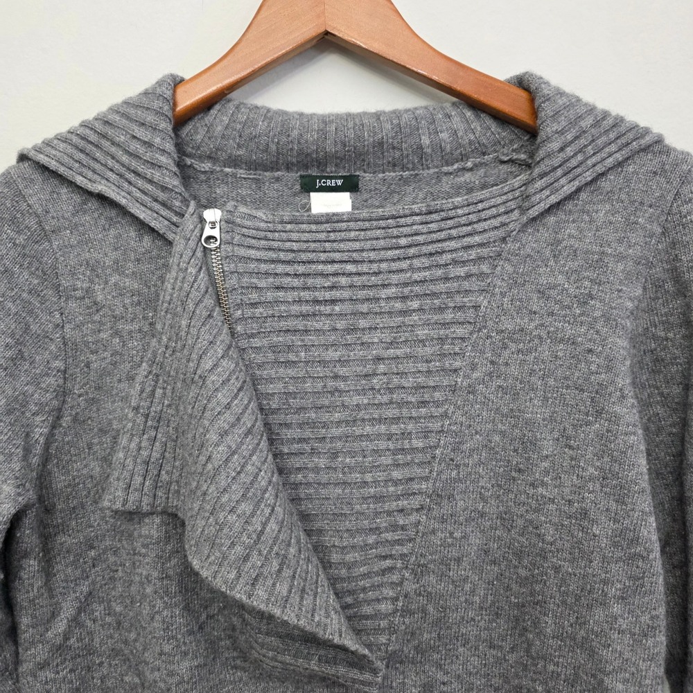 J Crew Gray Wool‎ Blend Asymmetrical Zip Collar Grey Sweater Women's Medium